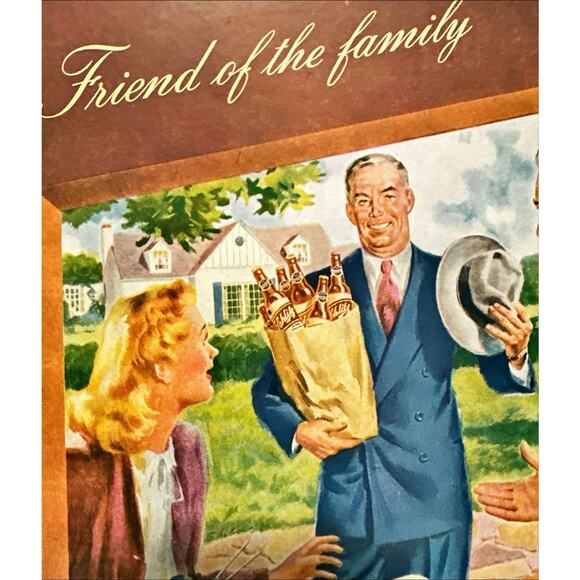 Framed 1947 VTG Original Ad Schlitz Beer Milwaukee Famous Friend of the Family - Picture 2 of 3